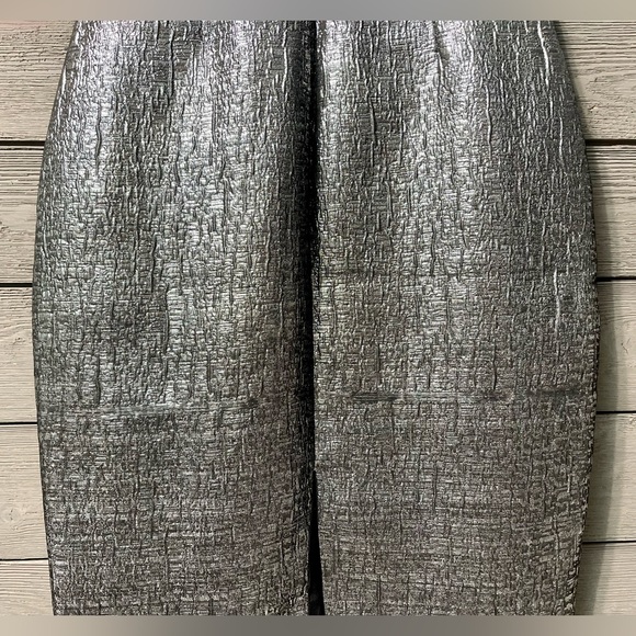 NWT Susan Monaco Silver Chrome Metallic Bodycon Pencil Midi Dress Sz 6 - Picture 11 of 14